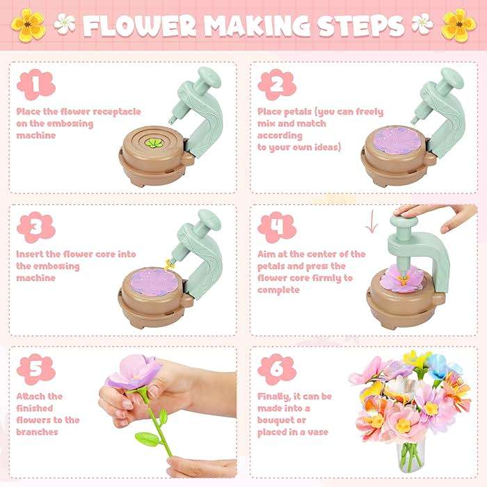 Fabric Flower Bouquets Toys, DIY Craft Kits Toys for Kids - Flowers Market Toy, Build Your Flower Bouquet, Arts & Crafts for 4+ Year Toddler Girl, Educational Activity Preschool B-Day Gifts - Image 4