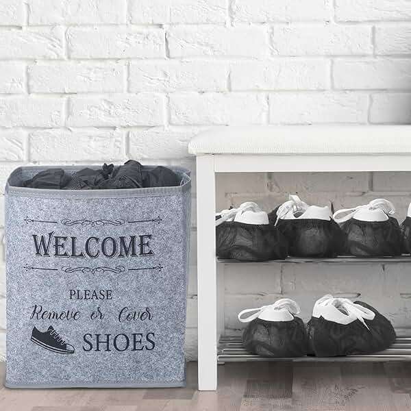 2 Shoe Cover Box Dispenser with 200 Pcs Disposable Shoe Covers, Please Cover or Remove Your Shoes and Used Covers, Indoor Foldable Storage Bin for Open House Supplies Real Estate Agent Supplies(Black) - Image 2