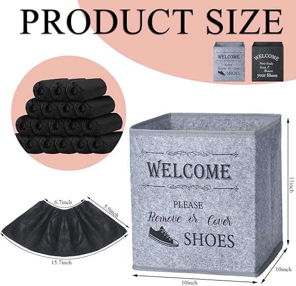 2 Shoe Cover Box Dispenser with 200 Pcs Disposable Shoe Covers, Please Cover or Remove Your Shoes and Used Covers, Indoor Foldable Storage Bin for Open House Supplies Real Estate Agent Supplies(Black) - Image 3