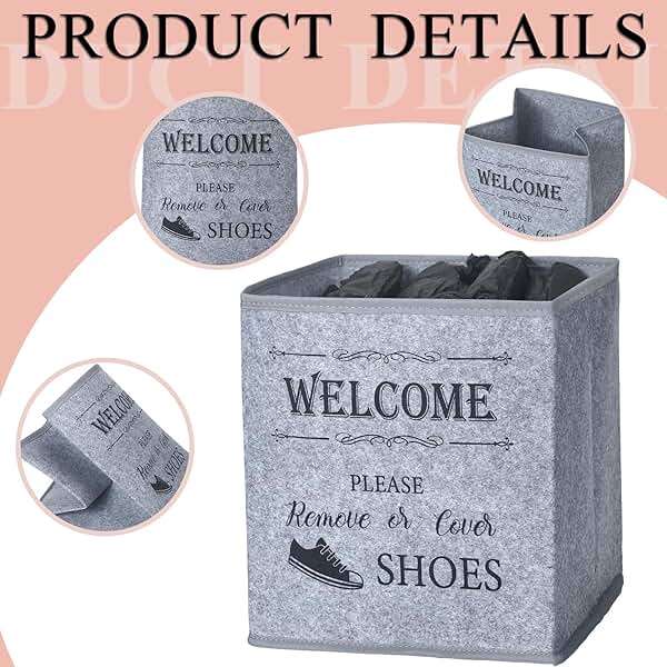 2 Shoe Cover Box Dispenser with 200 Pcs Disposable Shoe Covers, Please Cover or Remove Your Shoes and Used Covers, Indoor Foldable Storage Bin for Open House Supplies Real Estate Agent Supplies(Black) - Image 4