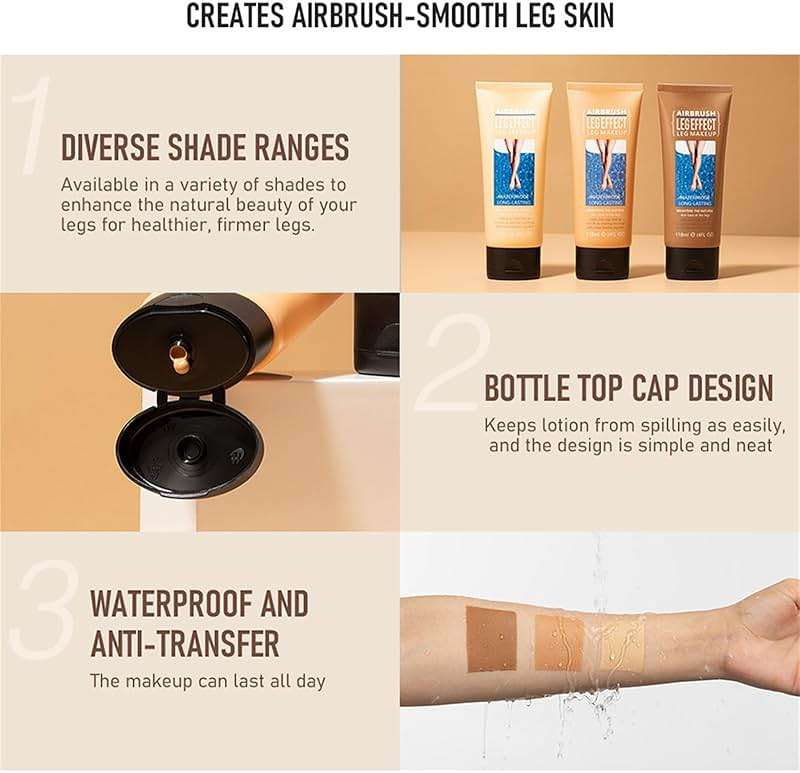 Waterproof Leg Makeup No Transfer - Vein and Scar Cover Up for Body, Tattoos, Varicose Veins - Long Lasting Foundation for Black Skin (2#, 4oz) - Image 5