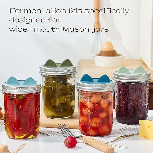 Wingcases Fermentation Lids Silicone Waterless Airlock, Suitable for Wide Mouth Mason Jars - For Making Pickled and Fermented Probiotic Foods, 4 Pack, Morandi Colors - Image 6