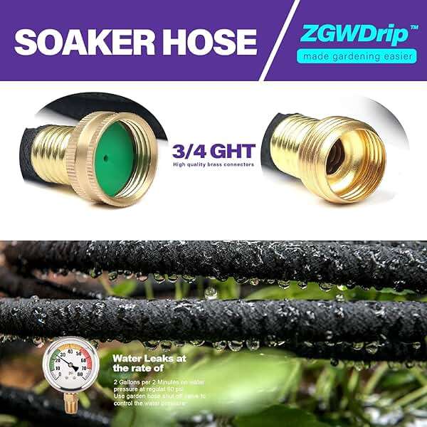 ZGWDrip Soaker Hose 100 FT,1/2 Inch Soaker Garden Hose with 3/4" Solid Brass Connectors - Image 4