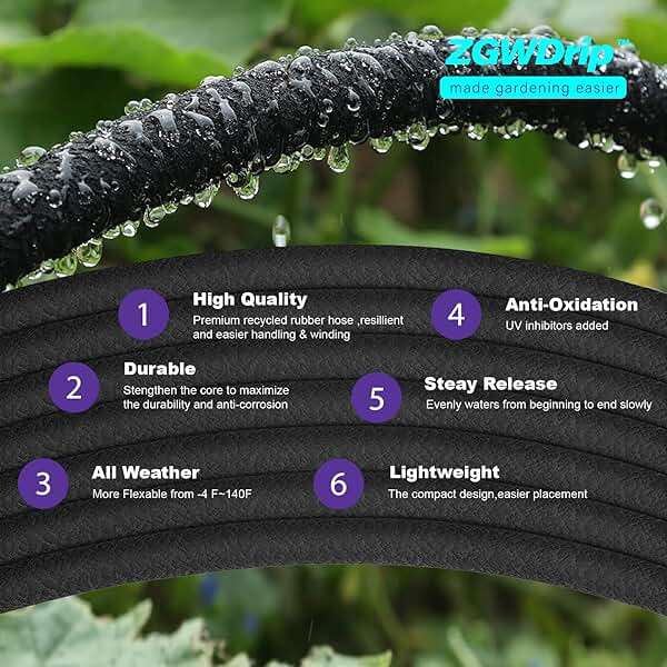 ZGWDrip Soaker Hose 100 FT,1/2 Inch Soaker Garden Hose with 3/4" Solid Brass Connectors - Image 5