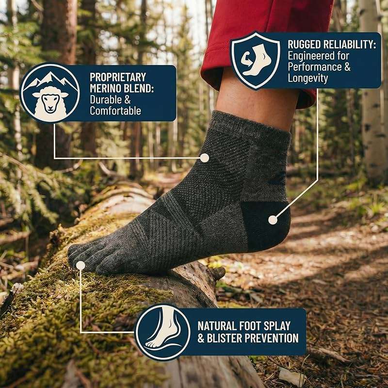COLORADO SOCK CO – Midweight Merino Toe Socks for Men & Women – Durable, Blister Prevention, Hiking & Running Socks – 2 Pair - Image 2