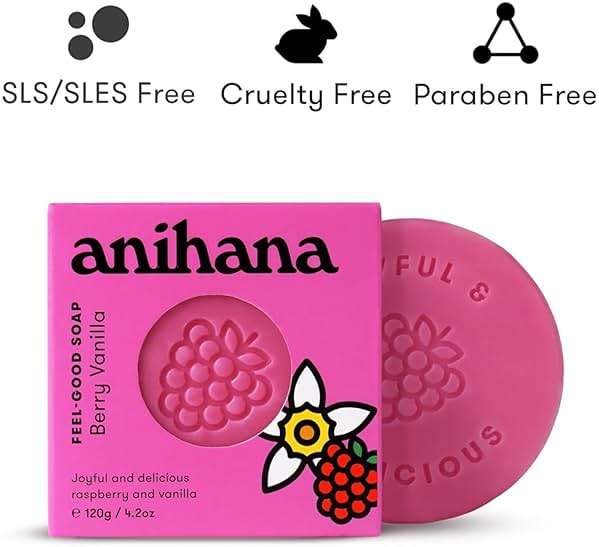 ANIHANA Feel-Good Soap 3 Pack with Coconut Oil and Shea Butter, Gentle Cleansing, Paraben Free, Cruelty Free, Refreshing Berry Vanilla Scent, 4.2 oz each - Image 2