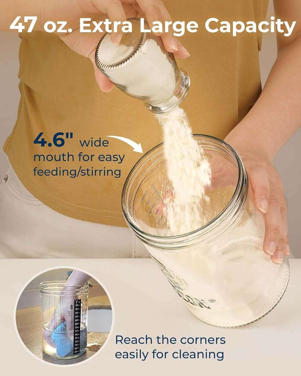 Lorzon Sourdough Starter Jar Kit - 47 oz Large Wide Mouth Bread Starter Jar with Feeding Tracking Band, Silicone Spatula, Sourdough Bread Baking Supplies - Image 4