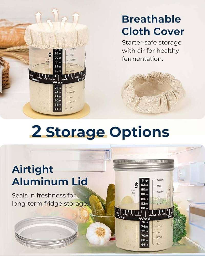 Lorzon Sourdough Starter Jar Kit - 47 oz Large Wide Mouth Bread Starter Jar with Feeding Tracking Band, Silicone Spatula, Sourdough Bread Baking Supplies - Image 7