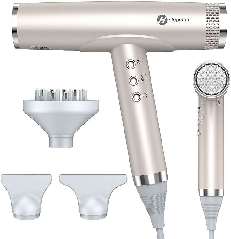 slopehill Professional Hair Dryer with Diffuser, Ionic Hair Dryer,Lightweight Compact Powerful & Fast Salon Blow Dryer with High Speed Brushless Motor, Travel Hairdryer, Women & Men (Ceramic, Stone) - Image 1