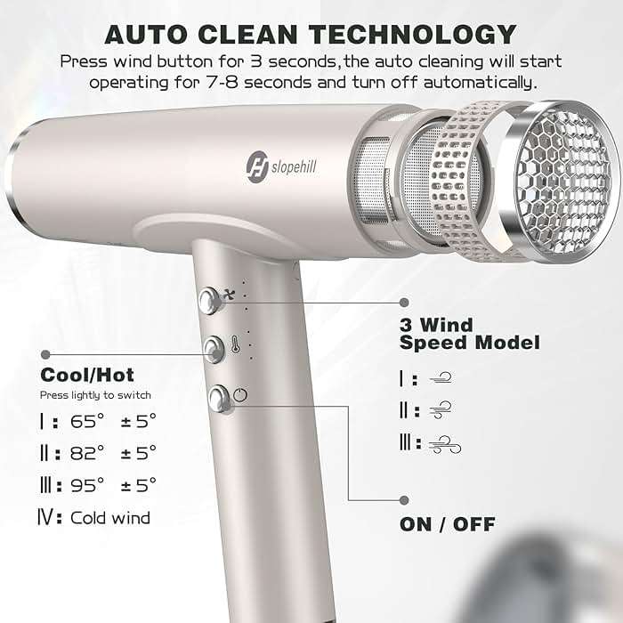 slopehill Professional Hair Dryer with Diffuser, Ionic Hair Dryer,Lightweight Compact Powerful & Fast Salon Blow Dryer with High Speed Brushless Motor, Travel Hairdryer, Women & Men (Ceramic, Stone) - Image 4