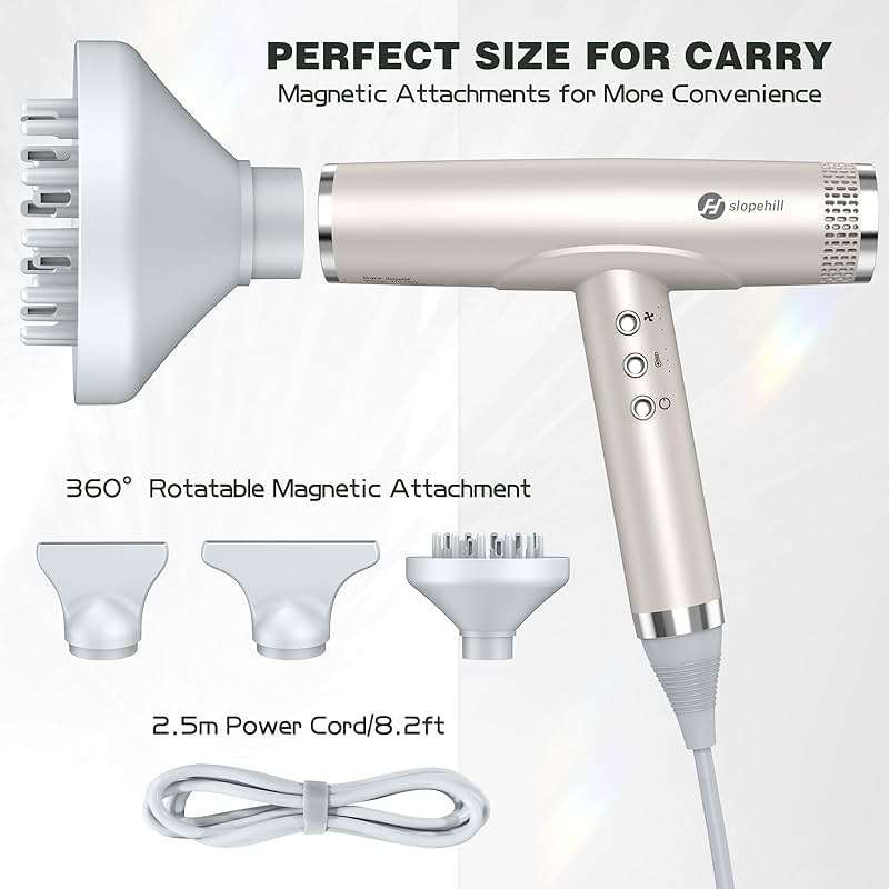 slopehill Professional Hair Dryer with Diffuser, Ionic Hair Dryer,Lightweight Compact Powerful & Fast Salon Blow Dryer with High Speed Brushless Motor, Travel Hairdryer, Women & Men (Ceramic, Stone) - Image 5