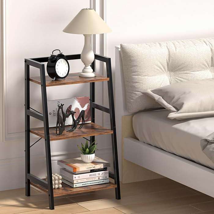 Lifenite 3-Tier Bookshelf, Ladder Shelf for Small Spaces, Industrial Short Bookshelf, Small Bookcase for Living Room, Bedroom, Home Office, Kitchen, 11.8 "D x 16.5" W x 31.3 "H, Rustic Brown - Image 2