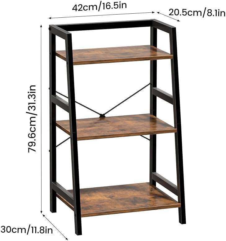 Lifenite 3-Tier Bookshelf, Ladder Shelf for Small Spaces, Industrial Short Bookshelf, Small Bookcase for Living Room, Bedroom, Home Office, Kitchen, 11.8 "D x 16.5" W x 31.3 "H, Rustic Brown - Image 3