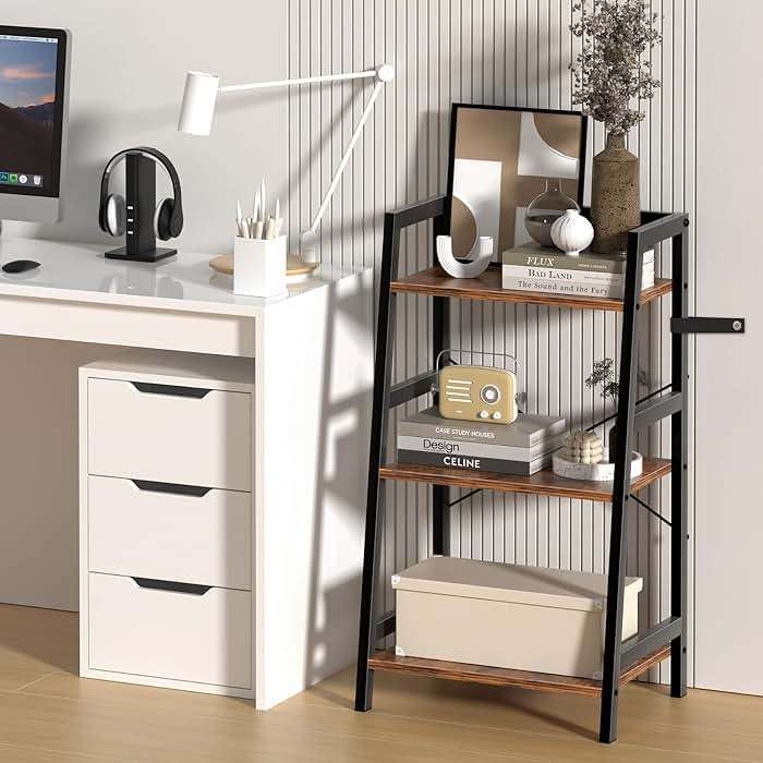 Lifenite 3-Tier Bookshelf, Ladder Shelf for Small Spaces, Industrial Short Bookshelf, Small Bookcase for Living Room, Bedroom, Home Office, Kitchen, 11.8 "D x 16.5" W x 31.3 "H, Rustic Brown - Image 4