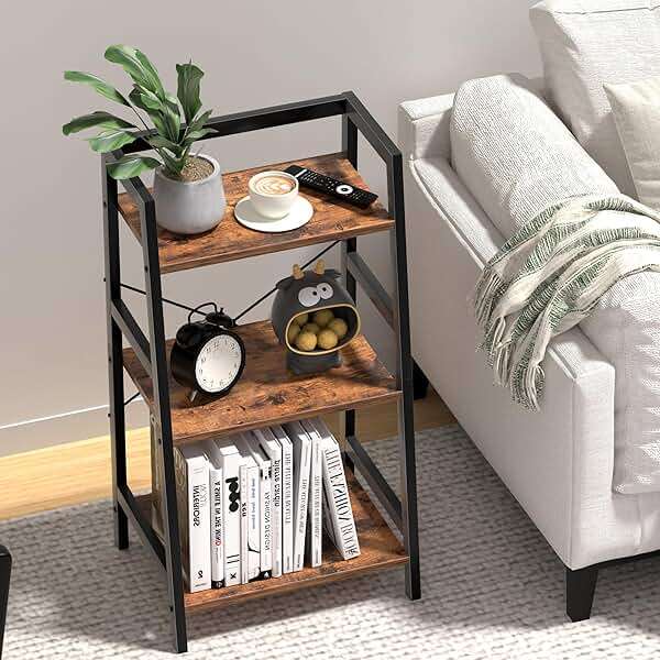 Lifenite 3-Tier Bookshelf, Ladder Shelf for Small Spaces, Industrial Short Bookshelf, Small Bookcase for Living Room, Bedroom, Home Office, Kitchen, 11.8 "D x 16.5" W x 31.3 "H, Rustic Brown - Image 5