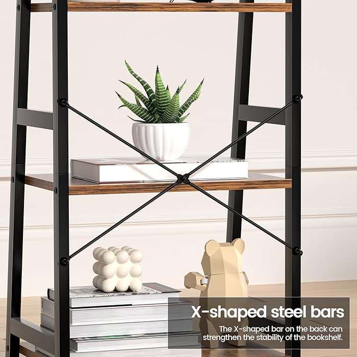 Lifenite 3-Tier Bookshelf, Ladder Shelf for Small Spaces, Industrial Short Bookshelf, Small Bookcase for Living Room, Bedroom, Home Office, Kitchen, 11.8 "D x 16.5" W x 31.3 "H, Rustic Brown - Image 6