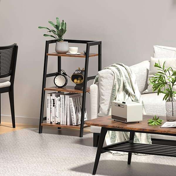 Lifenite 3-Tier Bookshelf, Ladder Shelf for Small Spaces, Industrial Short Bookshelf, Small Bookcase for Living Room, Bedroom, Home Office, Kitchen, 11.8 "D x 16.5" W x 31.3 "H, Rustic Brown - Image 8