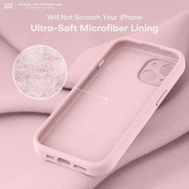 LOVE 3000 Designed for iPhone 14 Case, Premium Silicone with [Soft Anti-Scratch Microfiber Lining] Shockproof Protective Phone Case for Men Women Girls 6.1", Chalk Pink - Image 5