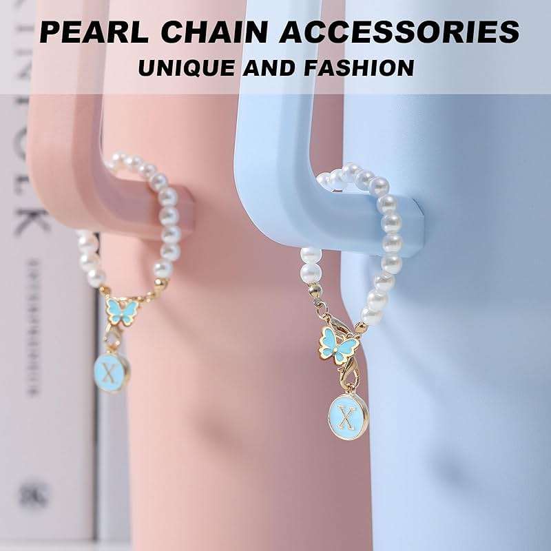 LUHOHI Accessories for Stanley Cup Pearl Chain Initial Accessoriess for Handle Stuff Decor Water Bottle Jewelry Tumbler Cute Simple Modern Personalized Name ID Decorations Letter Blue Tag M - Image 4
