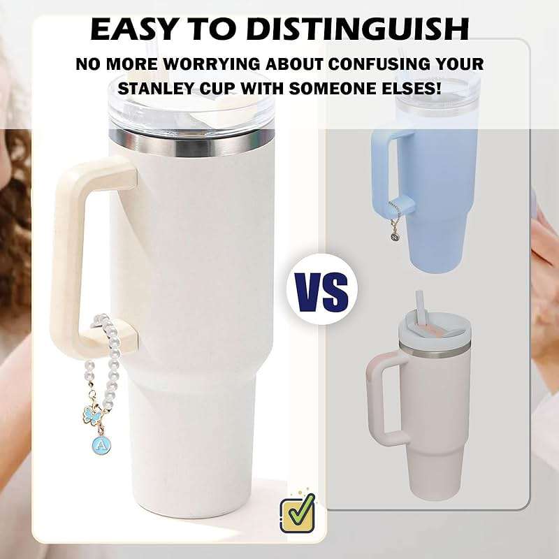 LUHOHI Accessories for Stanley Cup Pearl Chain Initial Accessoriess for Handle Stuff Decor Water Bottle Jewelry Tumbler Cute Simple Modern Personalized Name ID Decorations Letter Blue Tag M - Image 5