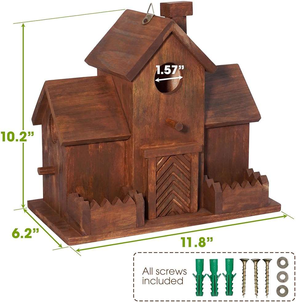 MIXUMON Bird Houses for Outside with Bird Feeder, Outdoor 3 Hole Bird House Room for 3 Bird Families Bluebird Finch Cardinals Hanging Birdhouse for Garden (Style 12) - Image 2