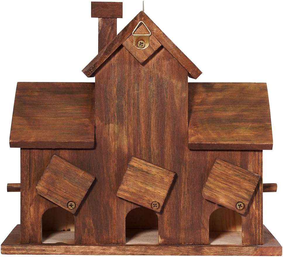 MIXUMON Bird Houses for Outside with Bird Feeder, Outdoor 3 Hole Bird House Room for 3 Bird Families Bluebird Finch Cardinals Hanging Birdhouse for Garden (Style 12) - Image 4