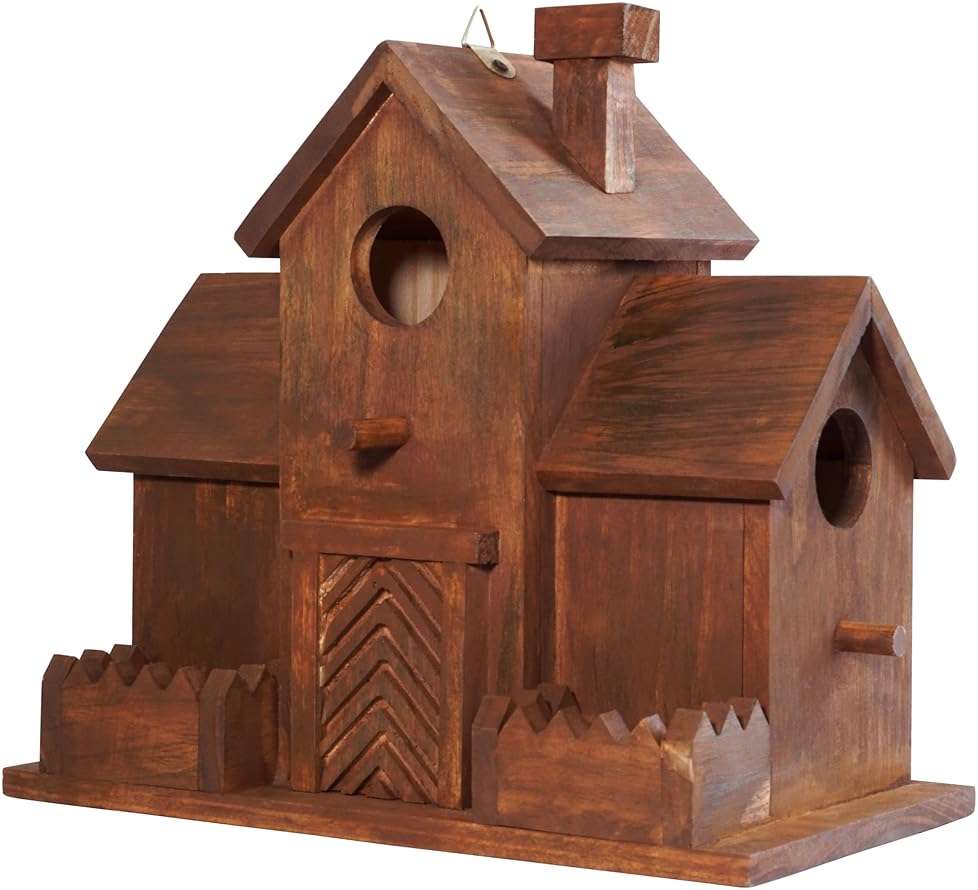 MIXUMON Bird Houses for Outside with Bird Feeder, Outdoor 3 Hole Bird House Room for 3 Bird Families Bluebird Finch Cardinals Hanging Birdhouse for Garden (Style 12) - Image 6