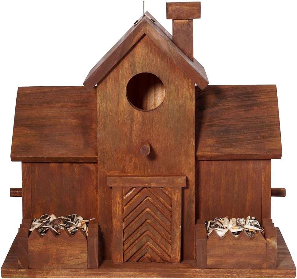 MIXUMON Bird Houses for Outside with Bird Feeder, Outdoor 3 Hole Bird House Room for 3 Bird Families Bluebird Finch Cardinals Hanging Birdhouse for Garden (Style 12) - Image 9