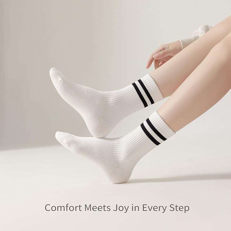 SailingTailor 5 Pairs Solid Color Two Stripe Crew Socks Casual Athletic Socks for women Girls - Image 2