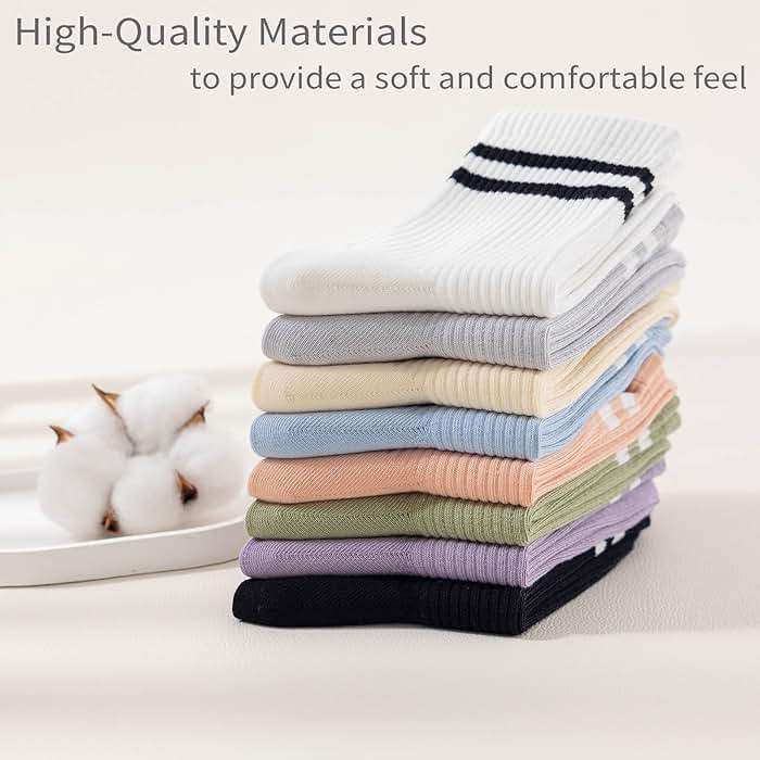 SailingTailor 5 Pairs Solid Color Two Stripe Crew Socks Casual Athletic Socks for women Girls - Image 6