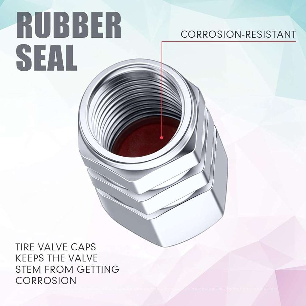 Tallew 50 Pcs Tire Valve Stem Caps Metal Valve Caps Aluminum Hexagon Tires Universal Heavy-Duty Leak Proof Alloy Stem Cover for Car SUV Truck Bicycle Motorcycles Bikes Wheel(Silver) - Image 2
