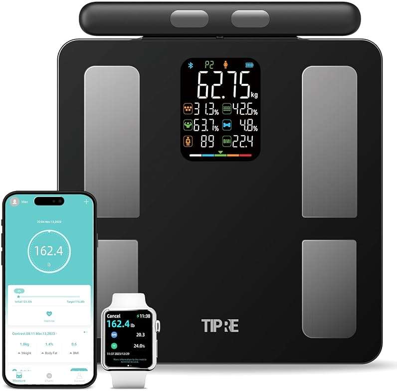 TIPRE Smart Scale for Body Weight 8-Electrode Digital Weight Scale for Body Fat Bathroom Scale with BMI Full Body Composition Analysis with Bluetooth Health Monitor for Weight Loss, 400lb - Image 1