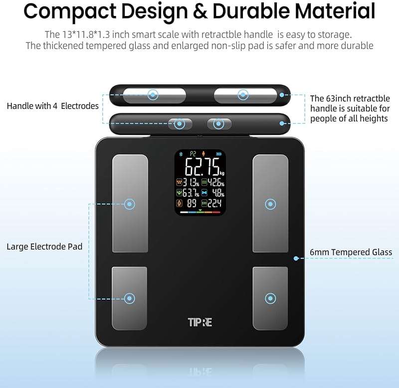 TIPRE Smart Scale for Body Weight 8-Electrode Digital Weight Scale for Body Fat Bathroom Scale with BMI Full Body Composition Analysis with Bluetooth Health Monitor for Weight Loss, 400lb - Image 7