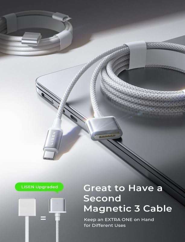 LISEN MacBook Charger USB-C to Magnetic 3 Cable (6.6FT) for M4/M3/M2 MacBook Pro Air M5 Charger, 140W Magnetic Safe 3 Cable Computer Laptop Cord for Pro (16"/14" 2026-2021) Air (15''/13'' 2026-2022) - Image 4