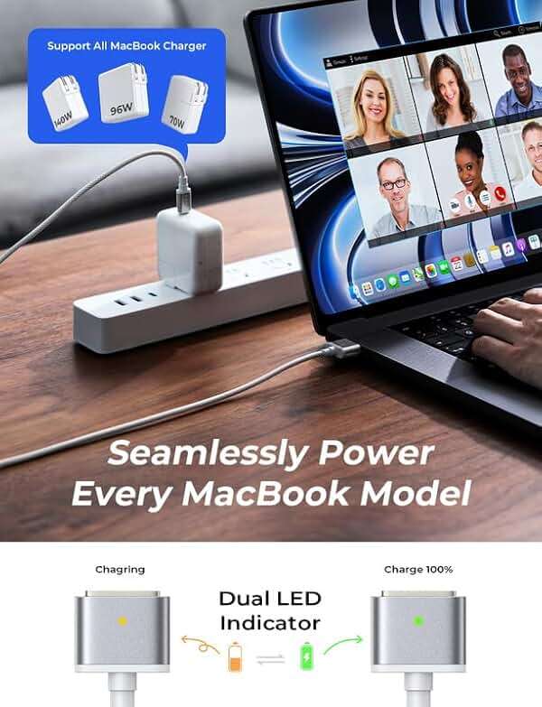 LISEN MacBook Charger USB-C to Magnetic 3 Cable (6.6FT) for M4/M3/M2 MacBook Pro Air M5 Charger, 140W Magnetic Safe 3 Cable Computer Laptop Cord for Pro (16"/14" 2026-2021) Air (15''/13'' 2026-2022) - Image 5