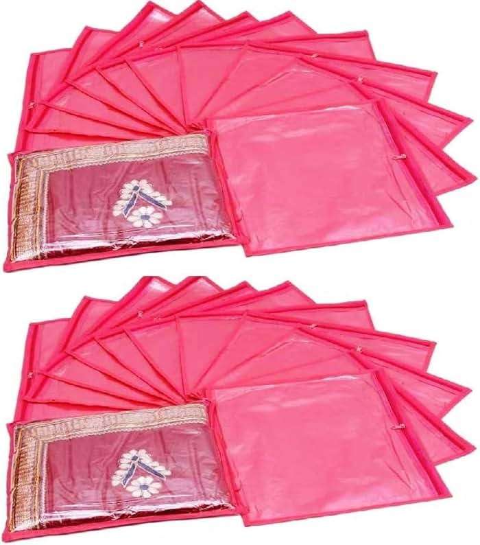 KRUM Single Saree Cover/Suit Packing 24 Piece One side Transparent Cloth Packing Bag Organizer for Wardrobe Storage or Wedding Gifting ., Pink, 37 cm x 2 cm x 43 cm, Travel Accessories - Image 3