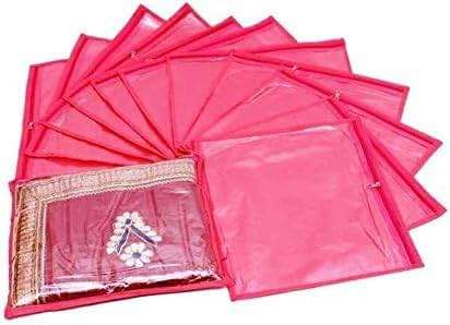 KRUM Single Saree Cover/Suit Packing 24 Piece One side Transparent Cloth Packing Bag Organizer for Wardrobe Storage or Wedding Gifting ., Pink, 37 cm x 2 cm x 43 cm, Travel Accessories - Image 4