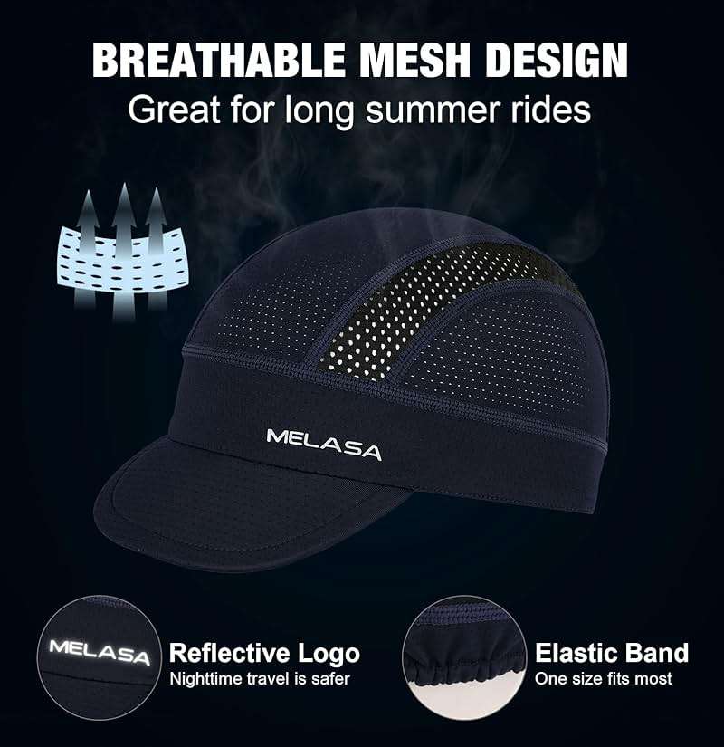 MELASA Cycling Cap, Cooling Skull Cap Helmet Liner with Sun Visor, Sun Protection Running Bike Cap for Men Women Under Helmet - Image 2