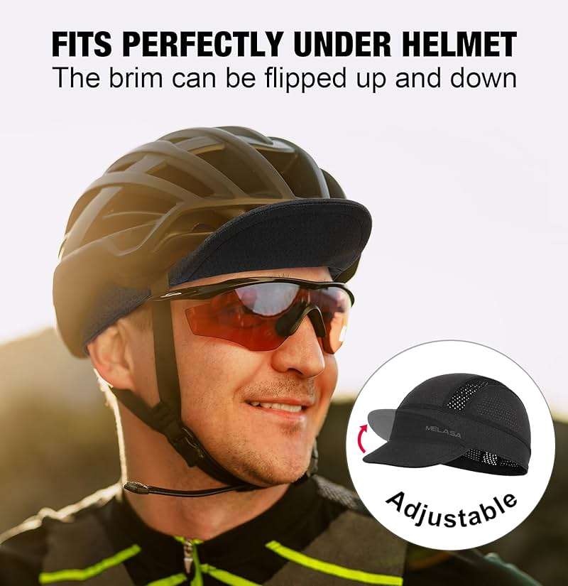 MELASA Cycling Cap, Cooling Skull Cap Helmet Liner with Sun Visor, Sun Protection Running Bike Cap for Men Women Under Helmet - Image 5