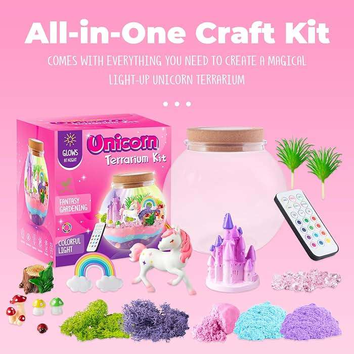 JOYEEMAX Unicorn Light-Up Terrarium Kit for Kids - LED Night Light Birthday Gift for Girls Ages 4 5 6 7 8-12 Year Old - Unicorn Toys for Girls - DIY Arts and Crafts Kit for Kids - Image 2