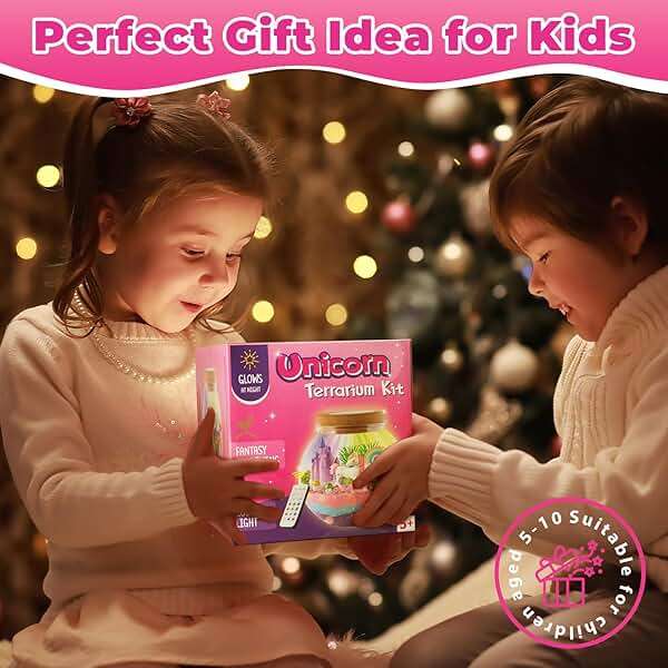 JOYEEMAX Unicorn Light-Up Terrarium Kit for Kids - LED Night Light Birthday Gift for Girls Ages 4 5 6 7 8-12 Year Old - Unicorn Toys for Girls - DIY Arts and Crafts Kit for Kids - Image 5