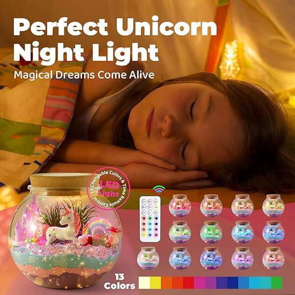 JOYEEMAX Unicorn Light-Up Terrarium Kit for Kids - LED Night Light Birthday Gift for Girls Ages 4 5 6 7 8-12 Year Old - Unicorn Toys for Girls - DIY Arts and Crafts Kit for Kids - Image 6