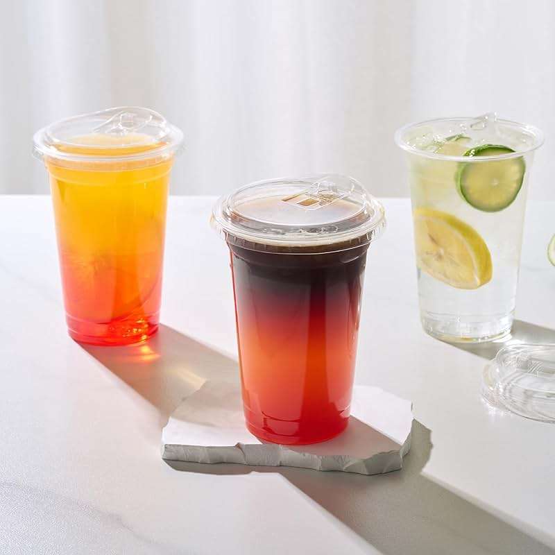 Turbo Bee 16 OZ 200 Sets Clear Plastic Cups with Strawless Sip Lids, To Go Crystal Clear Disposable Plastic Cups with Lids for Iced Coffee, Smoothies, Soda, Lemonade, Cold Beverage - Image 5