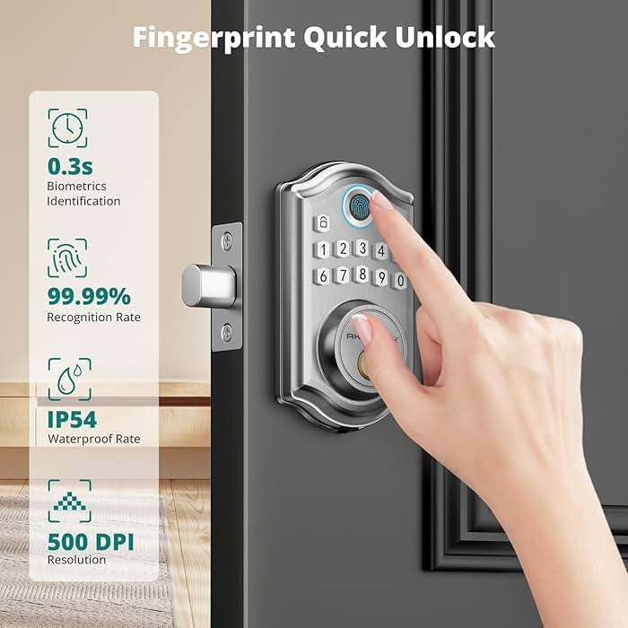 AkaGear Keyless Entry Door Lock with Fingerprint - Electronic Keypad Deadbolt, Smart Locks for Front Door, Auto-Lock & One Touch Locking with Bluetooth, Password Code, APP Control, Satin Nickel - Image 2