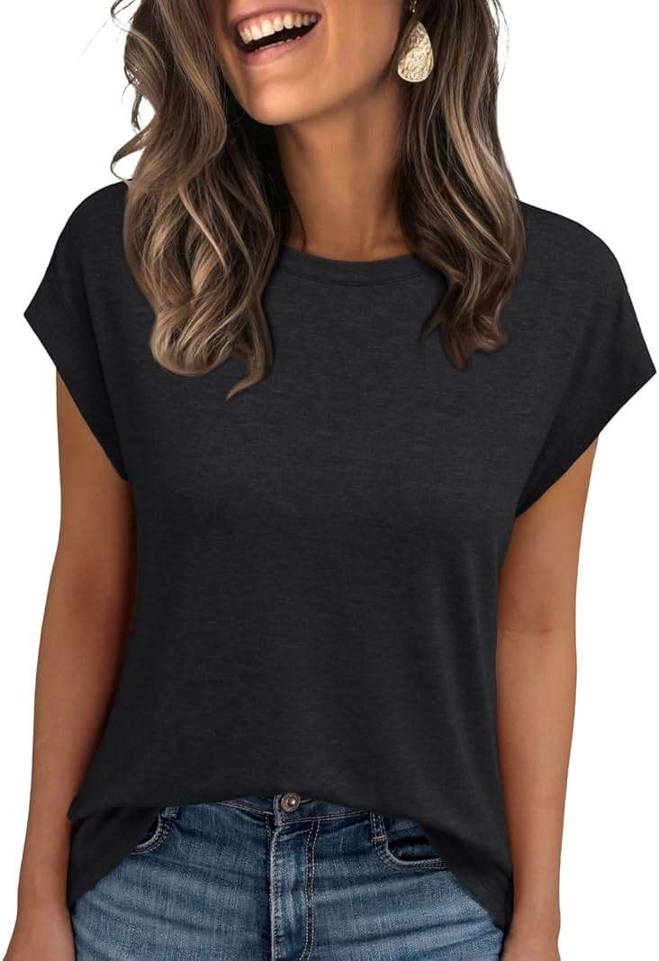 AUTOMET Womens Cap Sleeve Shirts Summer Soft Business Casual Tops for Work Tees - Image 1