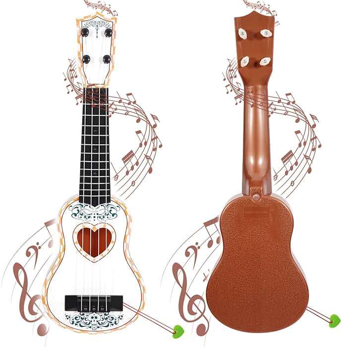 Raimy 17in Ukulele Guitar for Kids - 4 String Mini Learning Instruments Educational Musical Toy for Beginner Toddler Gifts for Age 3 4 5 6 7 8 9 Years Boys Girls Baby Children (White) - Image 1