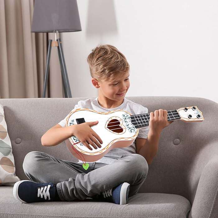 Raimy 17in Ukulele Guitar for Kids - 4 String Mini Learning Instruments Educational Musical Toy for Beginner Toddler Gifts for Age 3 4 5 6 7 8 9 Years Boys Girls Baby Children (White) - Image 2