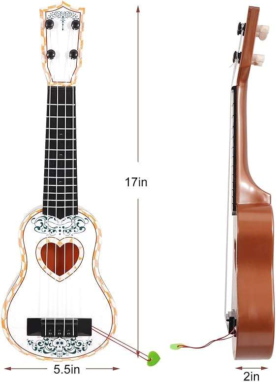 Raimy 17in Ukulele Guitar for Kids - 4 String Mini Learning Instruments Educational Musical Toy for Beginner Toddler Gifts for Age 3 4 5 6 7 8 9 Years Boys Girls Baby Children (White) - Image 3
