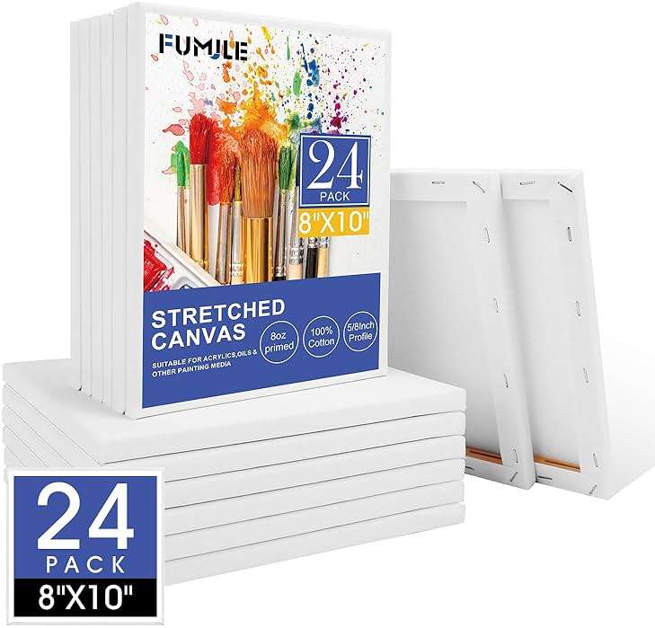 FUMILE 8x10 Canvas for Painting Stretched, 24 Pack Canvases for Painting-5/8 in Profile Primed White Blank Painting Canvas Value Pack for Oil & Acrylic Paint - Image 1