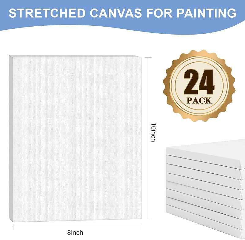 FUMILE 8x10 Canvas for Painting Stretched, 24 Pack Canvases for Painting-5/8 in Profile Primed White Blank Painting Canvas Value Pack for Oil & Acrylic Paint - Image 3